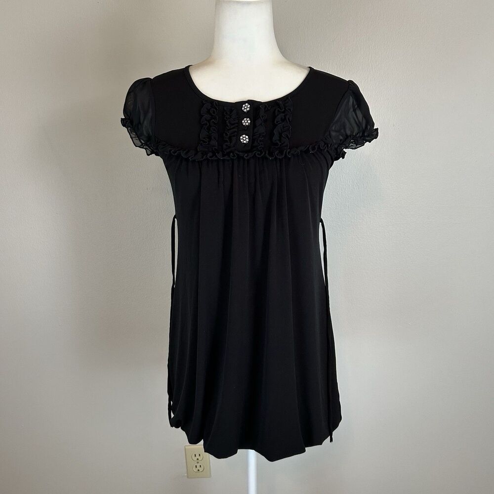 XS Babydoll Y2K Dress Black Bubble Puff Sleeve Micro Mini Swing Cyber